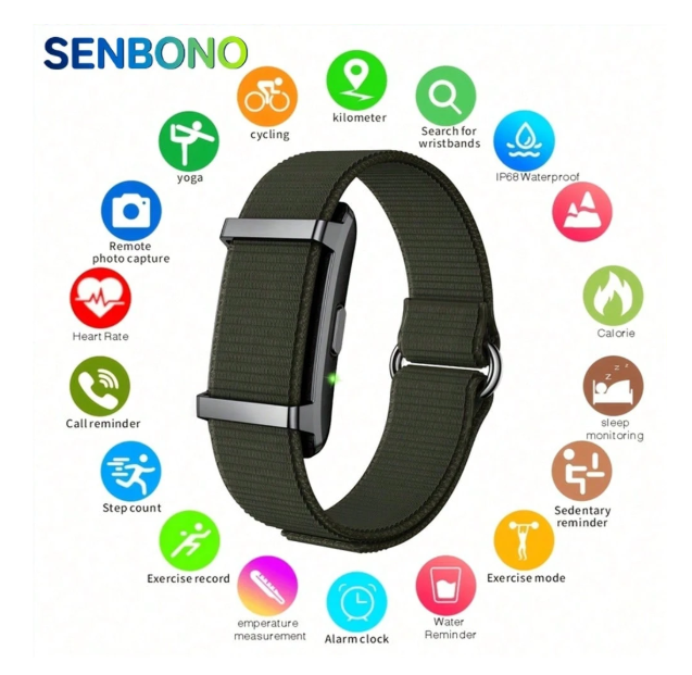 Pulsera inteligente SENBONO, rastreador de actividad para hombres y mujeres, banda de fitness,
