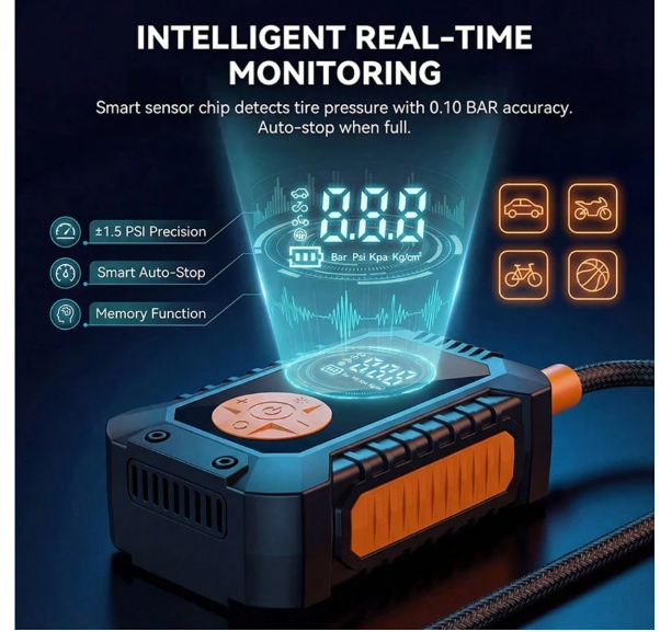 Inflador de neumáticos digital de 140 PSI, bomba de aire eléctrica portátil